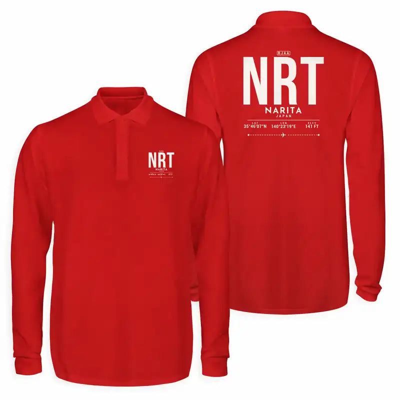 Tokyo Narita International Airport (NRT) Premium Polo T-Shirts - Tag - Long Sleeve - Red