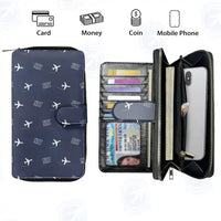Thumbnail for Tokyo Narita International Airport (NRT) Leather Wallets - Zip Long Wallet - Pattern - Navy Blue