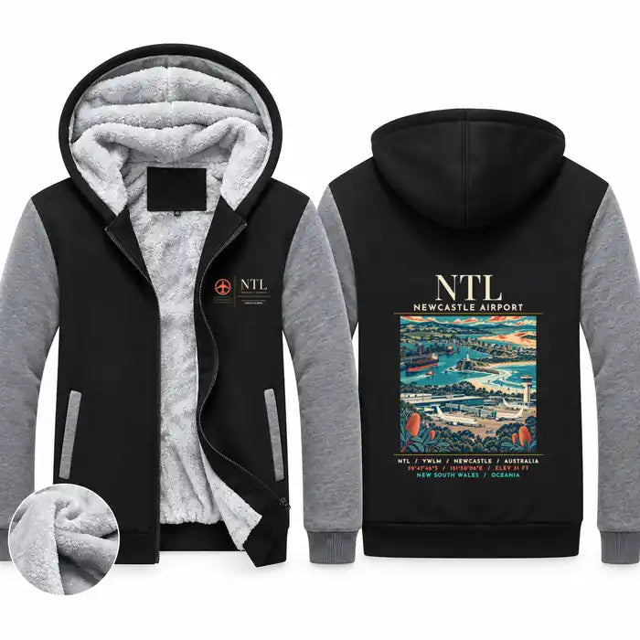 Newcastle Airport (NTL) Zipped Sweatshirts - Poster - Black & Gray