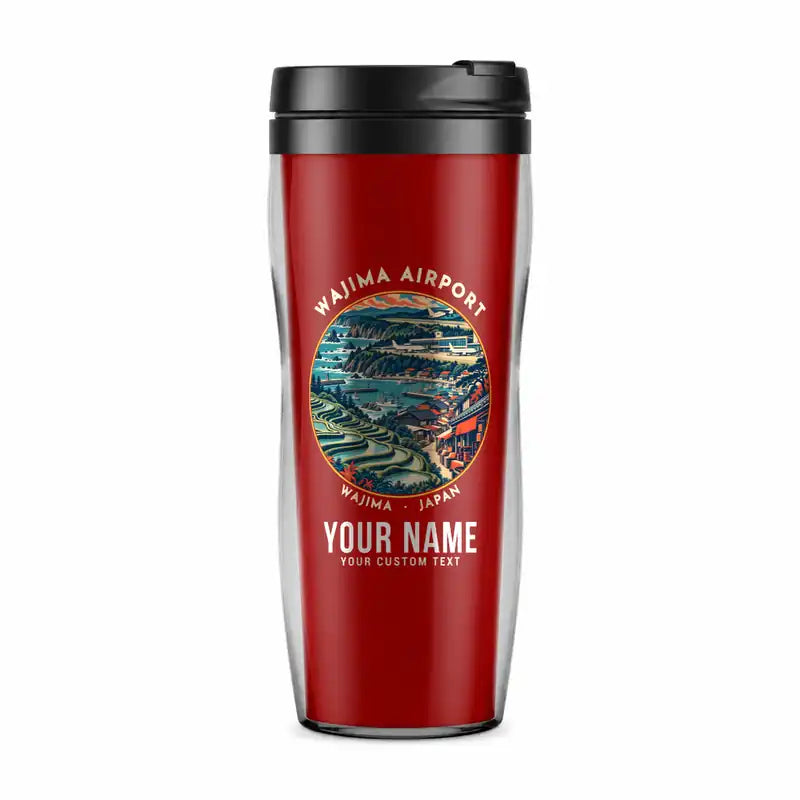 Noto Airport (NTQ) Travel Mugs - Badge + Name - Plastic (No Holder) - Red
