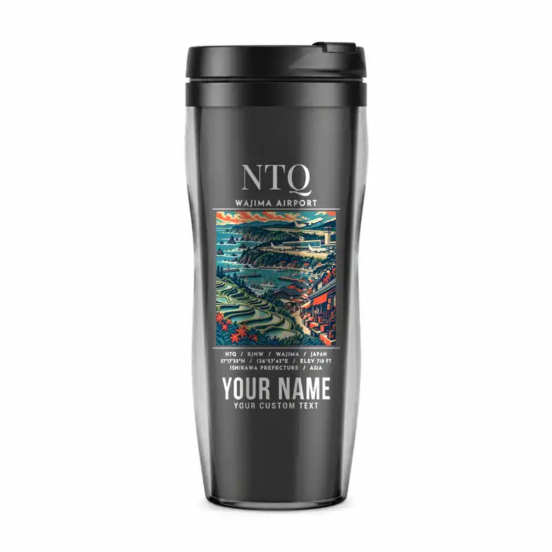 Noto Airport (NTQ) Travel Mugs - Poster + Name - Plastic (No Holder) - Gray