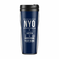 Thumbnail for Stockholm Skavsta Airport (NYO) Travel Mugs - Boarding Pass + Name - Plastic (No Holder) - Dark Blue