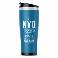 Thumbnail for Stockholm Skavsta Airport (NYO) Travel Mugs - ID Tag + Name - Stainless Steel (No Holder) - Light Blue