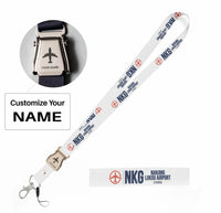 Thumbnail for Nanjing Lukou International Airport (NKG) seat belt lanyard - white with name
