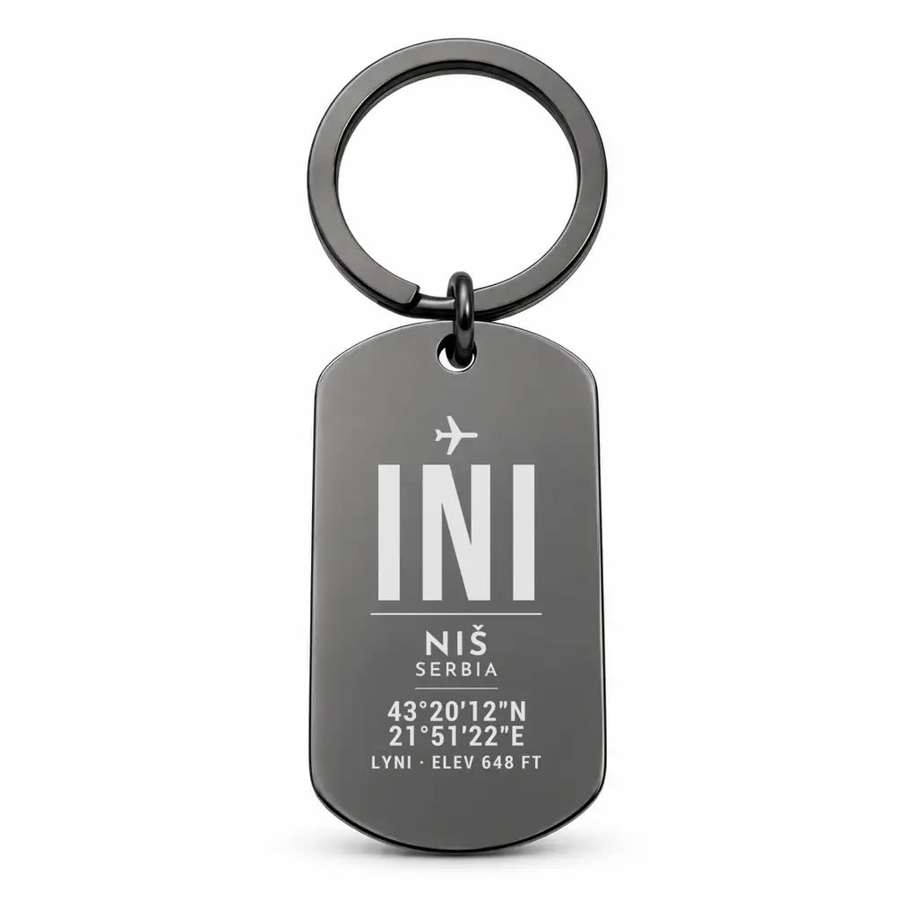 Niš Constantine the Great Airport INI - Key Chain - Original Design - Black