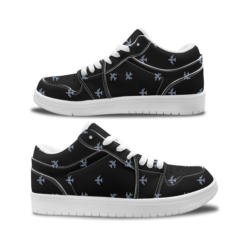 Nice Airplanes (Black) Designed Fashion Low Top Sneakers & Shoes