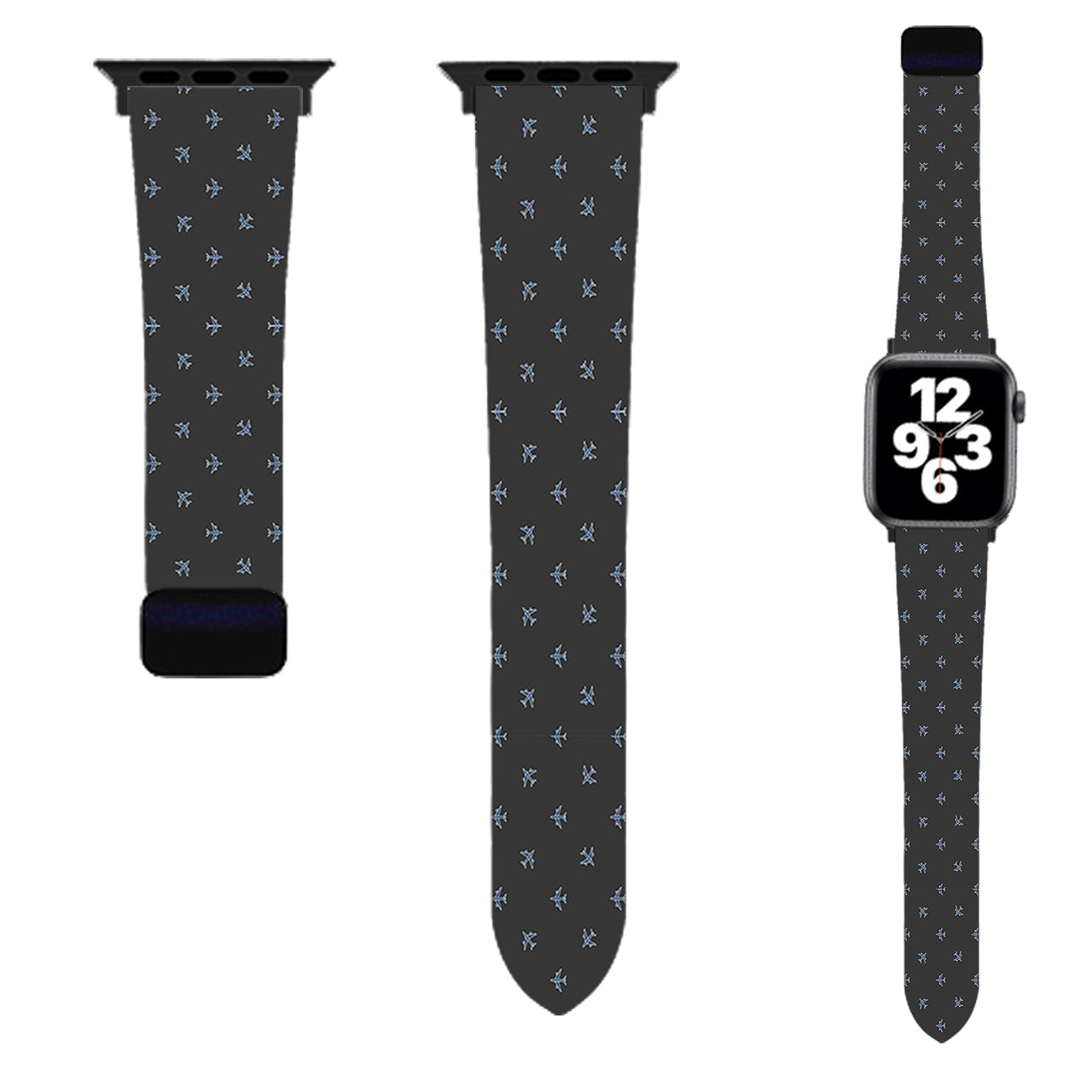 Nice Airplanes (Gray) Designed Soft Silicone Apple Watch Bands