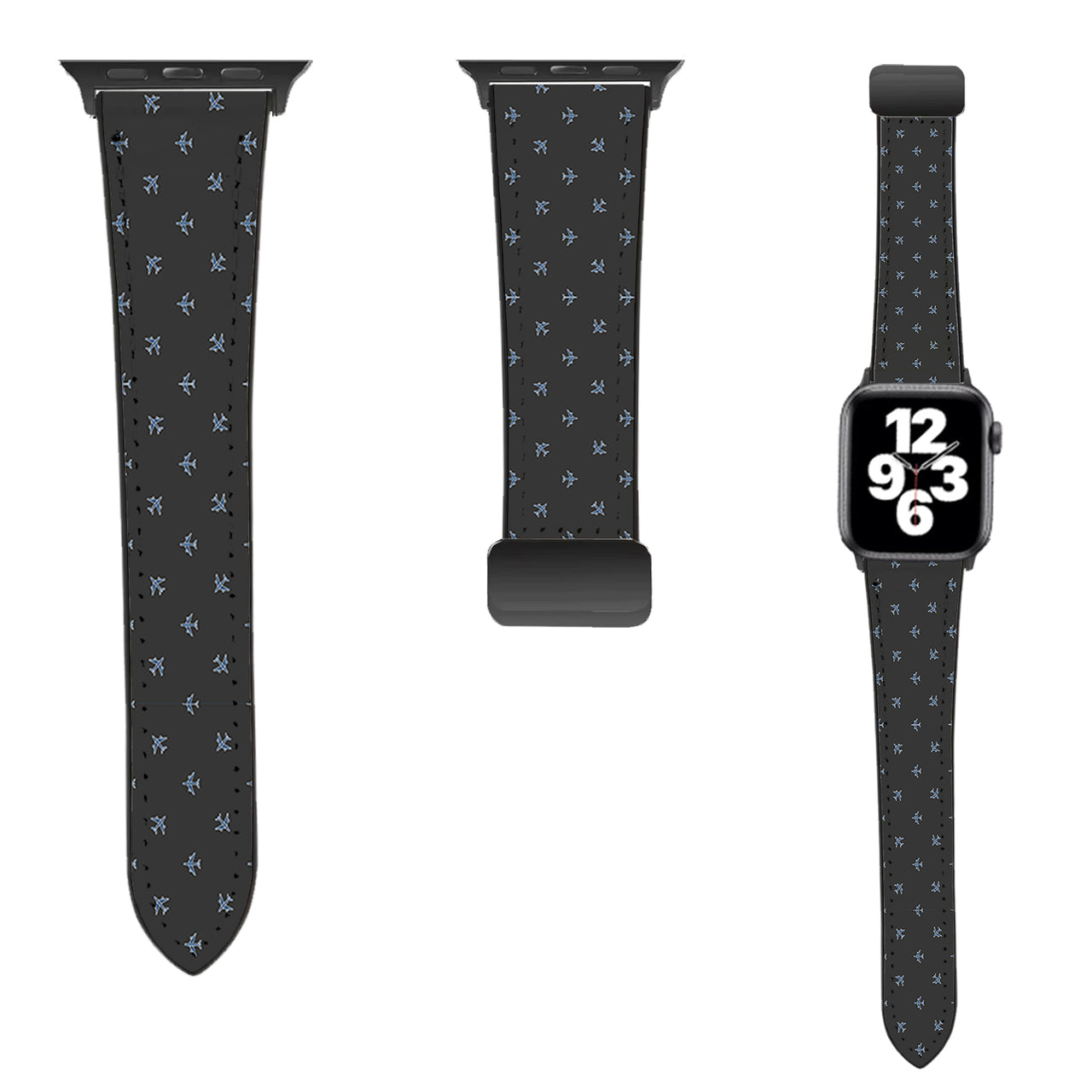 Nice Airplanes (Gray) Designed Leather Apple Watch Straps