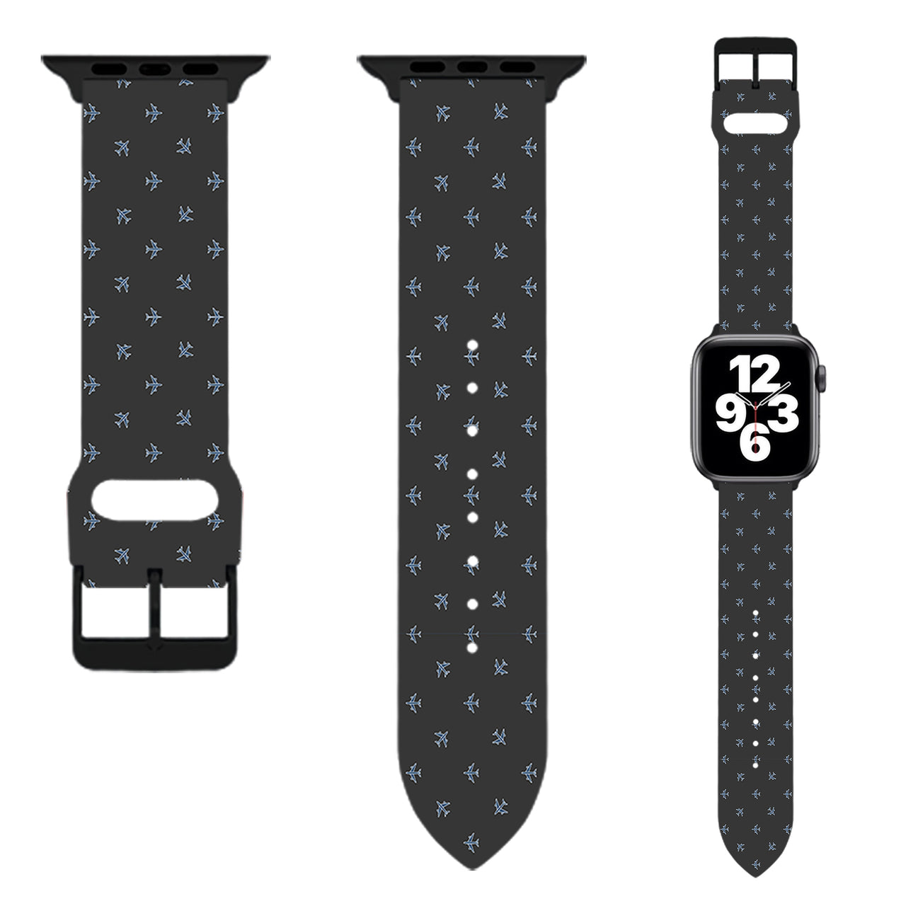 Nice Airplanes (Gray) Designed Soft Silicone Apple Watch Bands