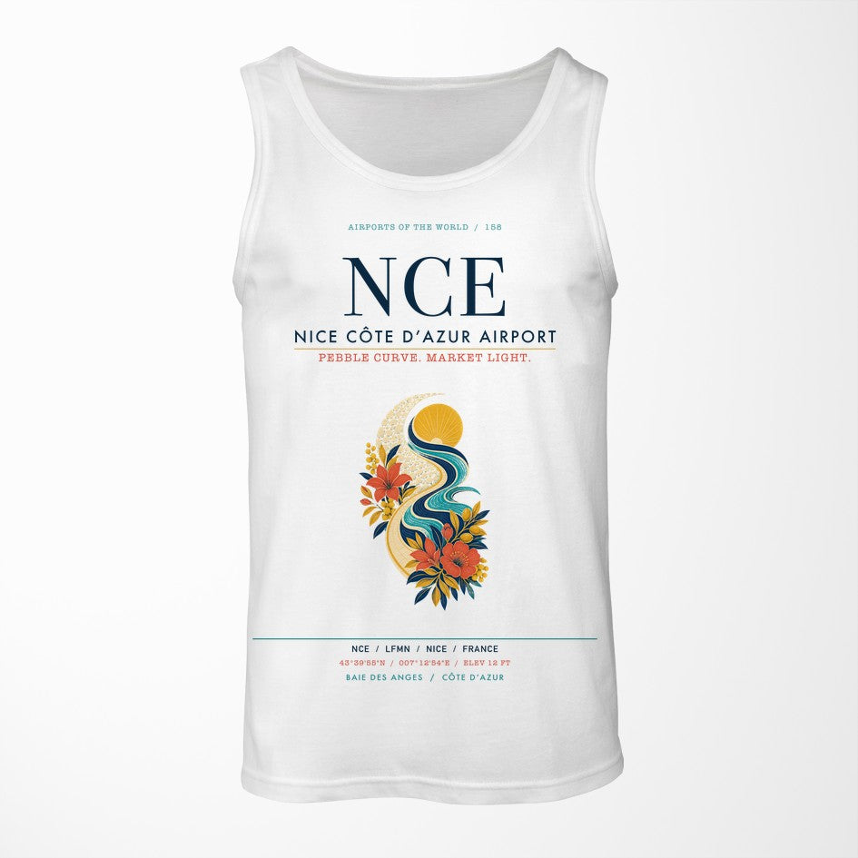 Nice Côte d’Azur Airport (NCE) design on white tank top