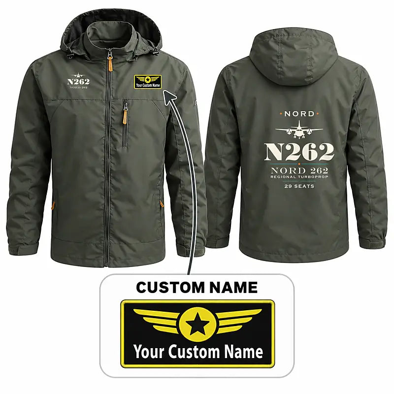 Nord 262A Stylish Jackets - Hooded Windbreaker - Heritage + Name - Olive Green