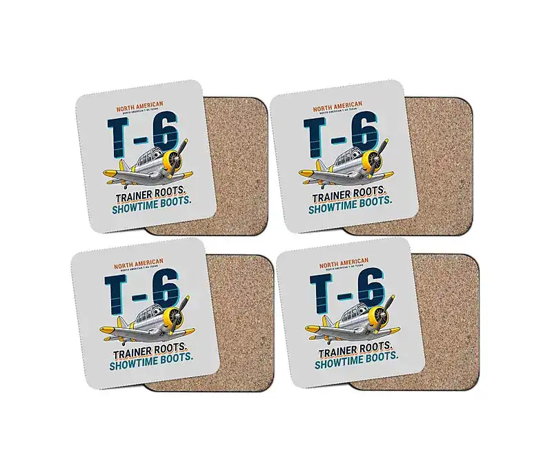 North American T-6G Texan - Cartoon - Coaster Set - Light Gray
