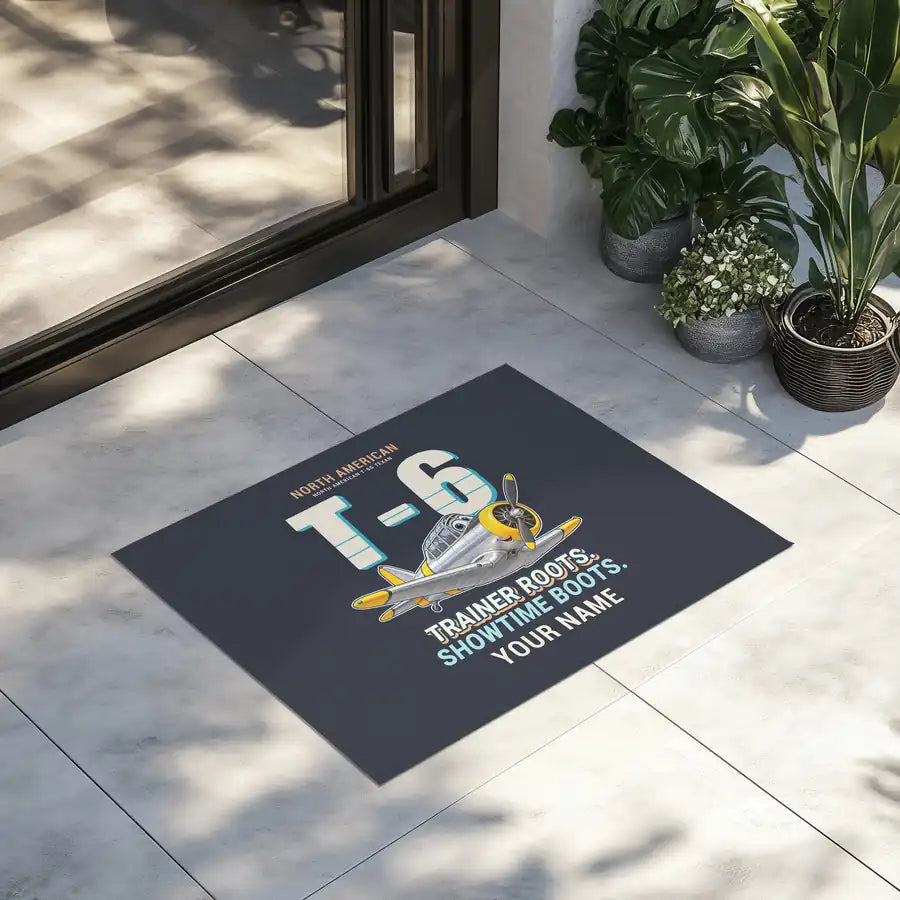 North American T-6G Texan - Cartoon + Name - Door Mat
