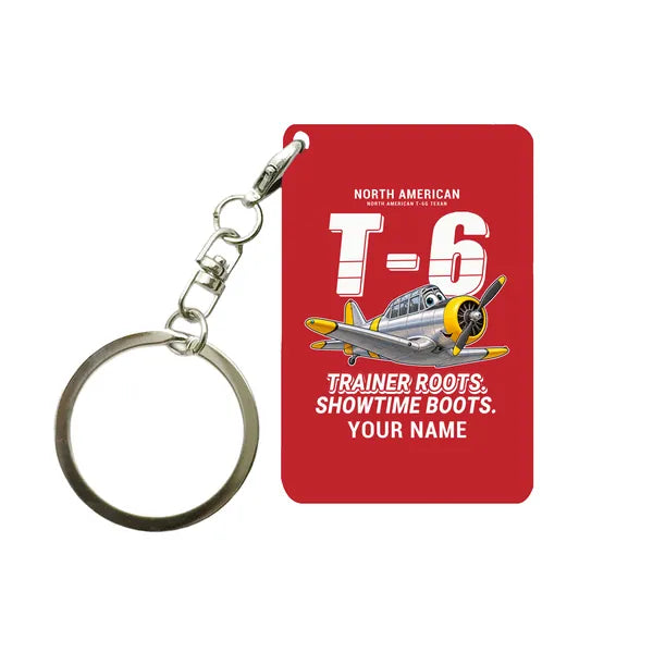 North American T-6G Texan - Cartoon + Name - Key Chain - Red