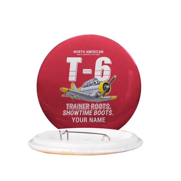 North American T-6G Texan - Cartoon + Name - Pin - Red