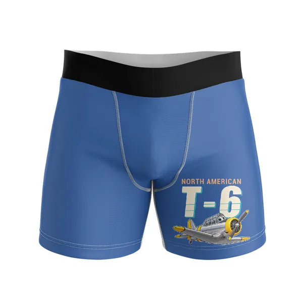 North American T-6G Texan - Men Boxers - Cartoon - Blue