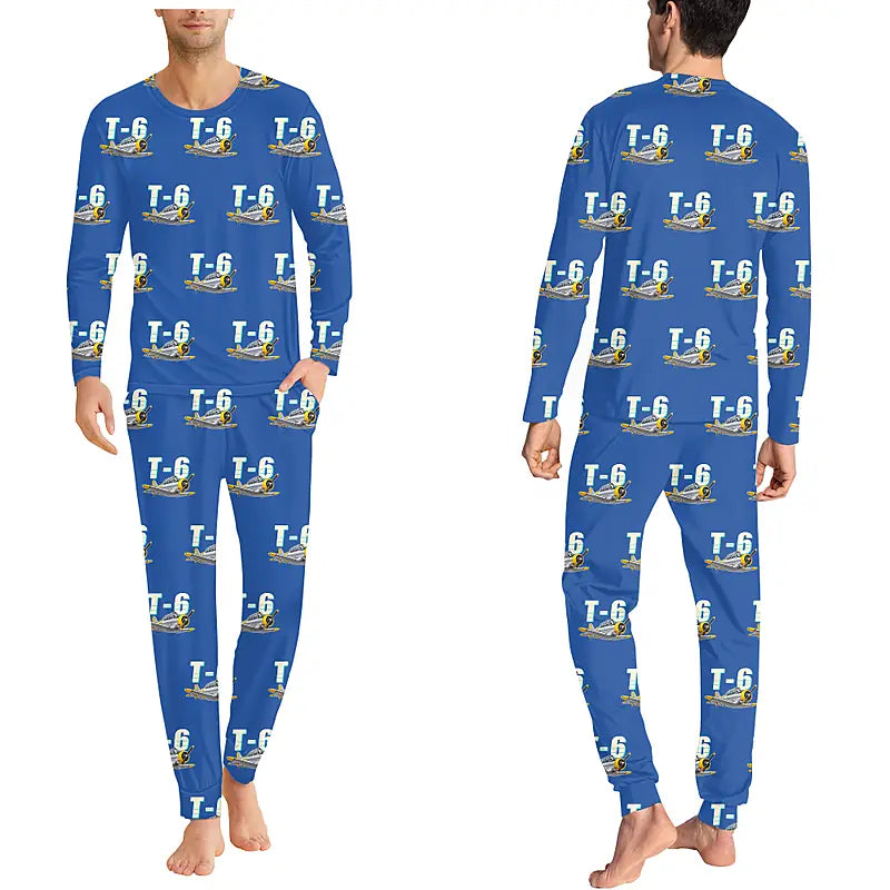North American T-6G Texan - Men Pajamas - Cartoon Pattern - Blue