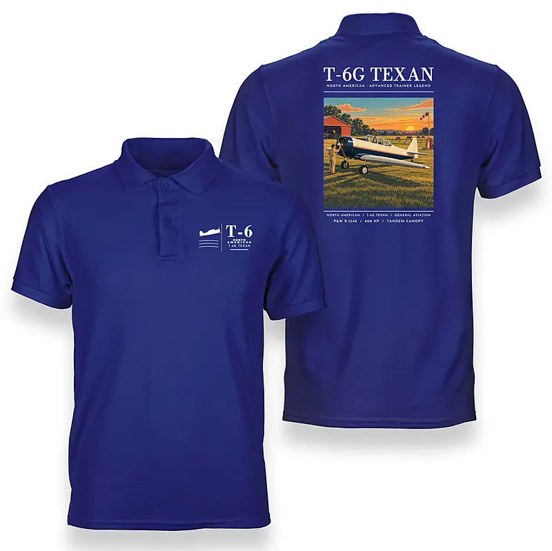 North American T-6G Texan - Poster - Double-Side Polo - Blue