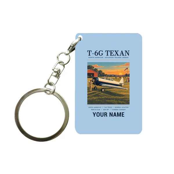 North American T-6G Texan - Poster + Name - Key Chain - Light Blue