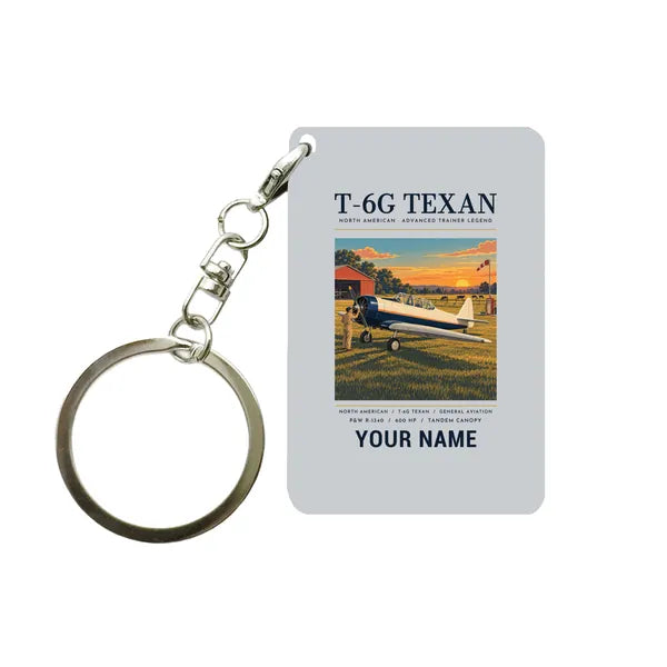North American T-6G Texan - Poster + Name - Key Chain - Light Gray