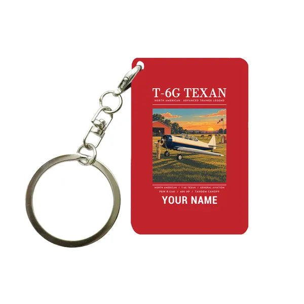 North American T-6G Texan - Poster + Name - Key Chain - Red