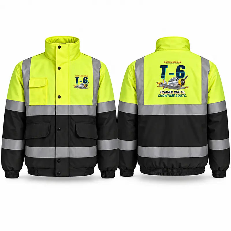 North American T-6G Texan Reflective Winter Jackets - Cartoon - Fluorescent Yellow & Navy