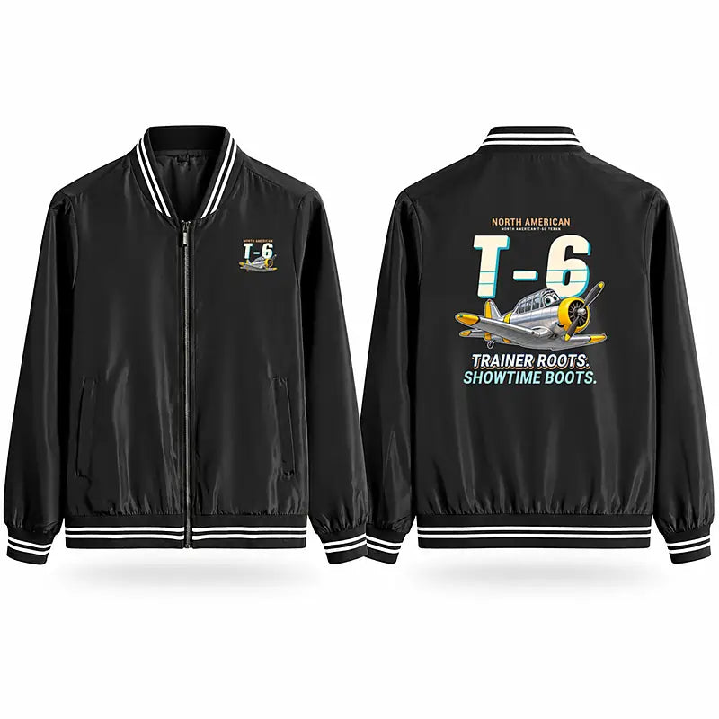 North American T-6G Texan Stylish Jackets - Baseball Collar - Cartoon - Black