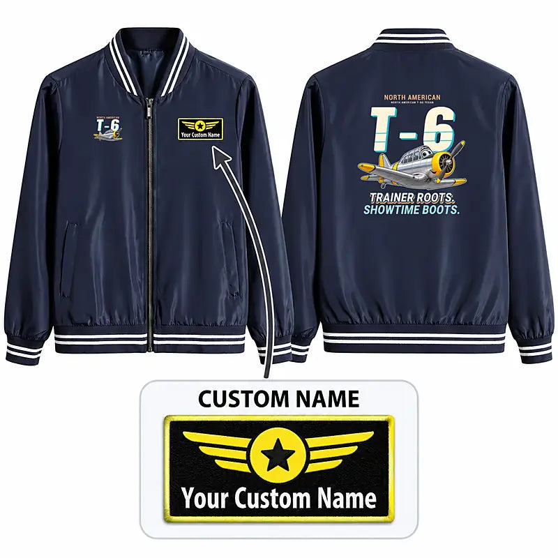 North American T-6G Texan Stylish Jackets - Baseball Collar - Cartoon + Name - Navy Blue