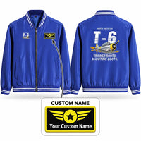 Thumbnail for North American T-6G Texan Stylish Jackets - Baseball Collar - Cartoon + Name - Royal Blue