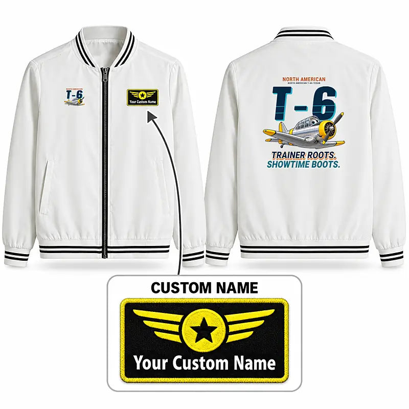 North American T-6G Texan Stylish Jackets - Baseball Collar - Cartoon + Name - White