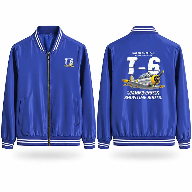 North American T-6G Texan Stylish Jackets - Baseball Collar - Cartoon - Royal Blue