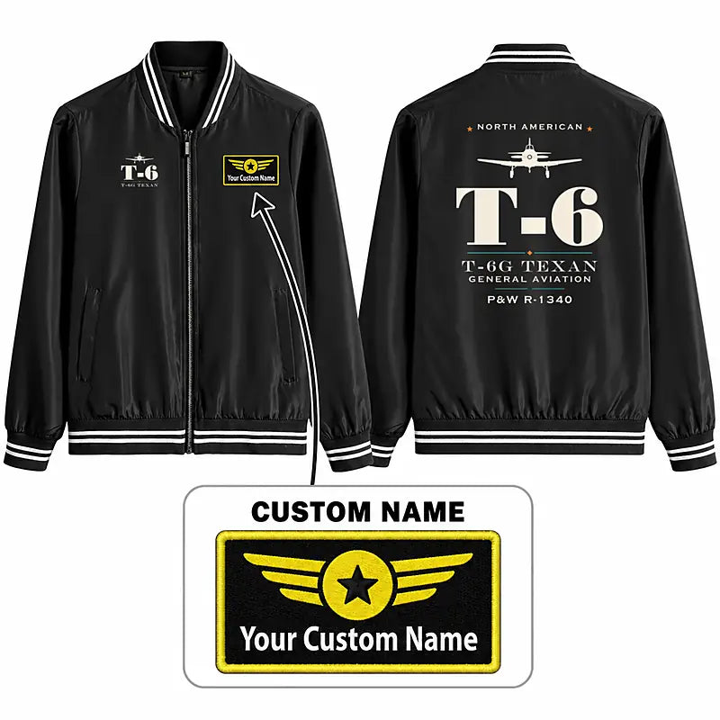 North American T-6G Texan Stylish Jackets - Baseball Collar - Heritage + Name - Black