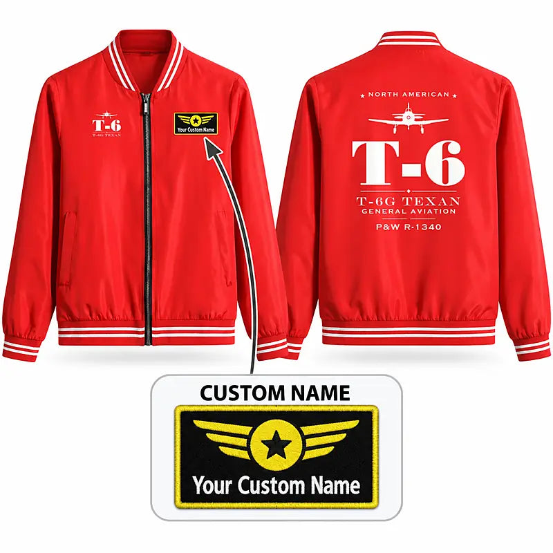 North American T-6G Texan Stylish Jackets - Baseball Collar - Heritage + Name - Red