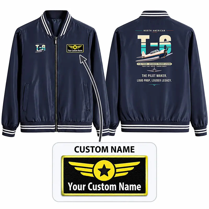 North American T-6G Texan Stylish Jackets - Baseball Collar - Original + Name - Navy Blue