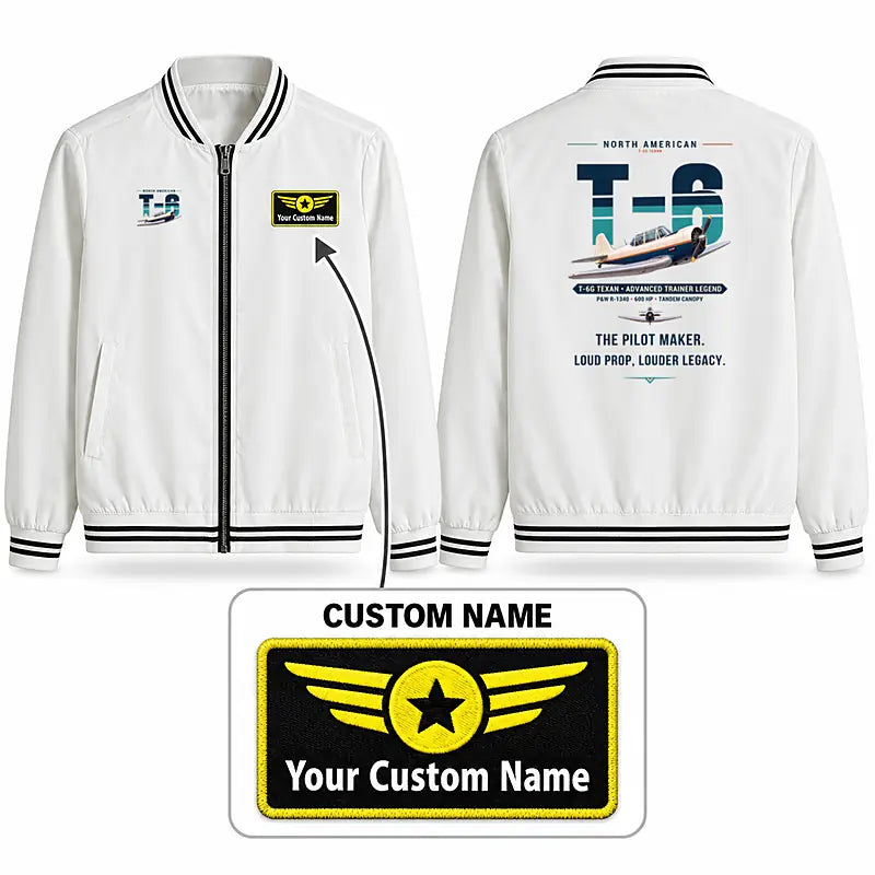North American T-6G Texan Stylish Jackets - Baseball Collar - Original + Name - White