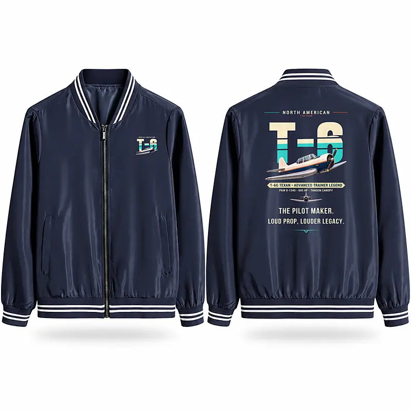 North American T-6G Texan Stylish Jackets - Baseball Collar - Original - Navy Blue