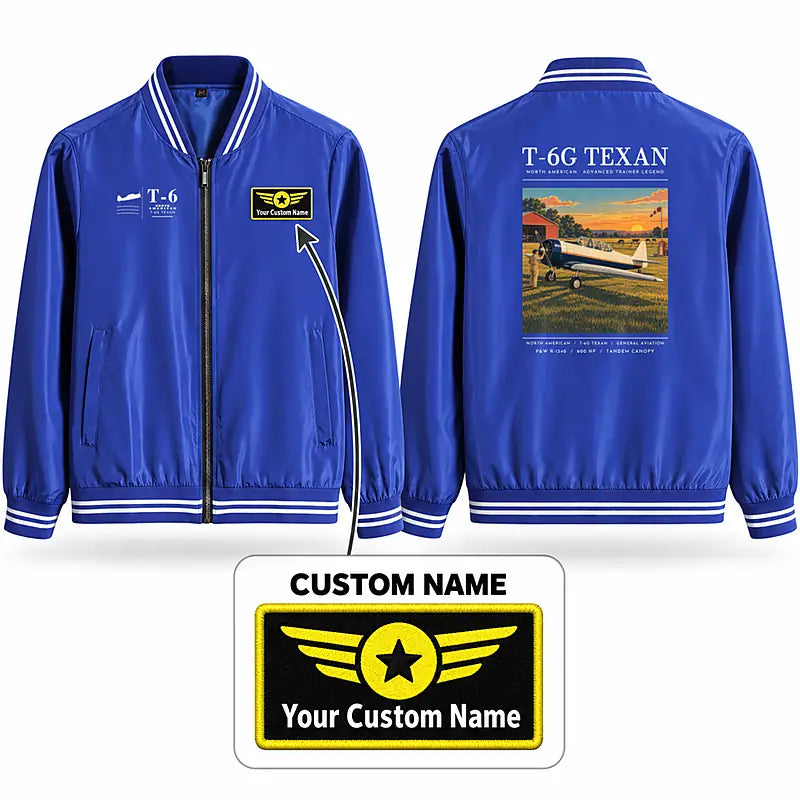 North American T-6G Texan Stylish Jackets - Baseball Collar - Poster + Name - Royal Blue