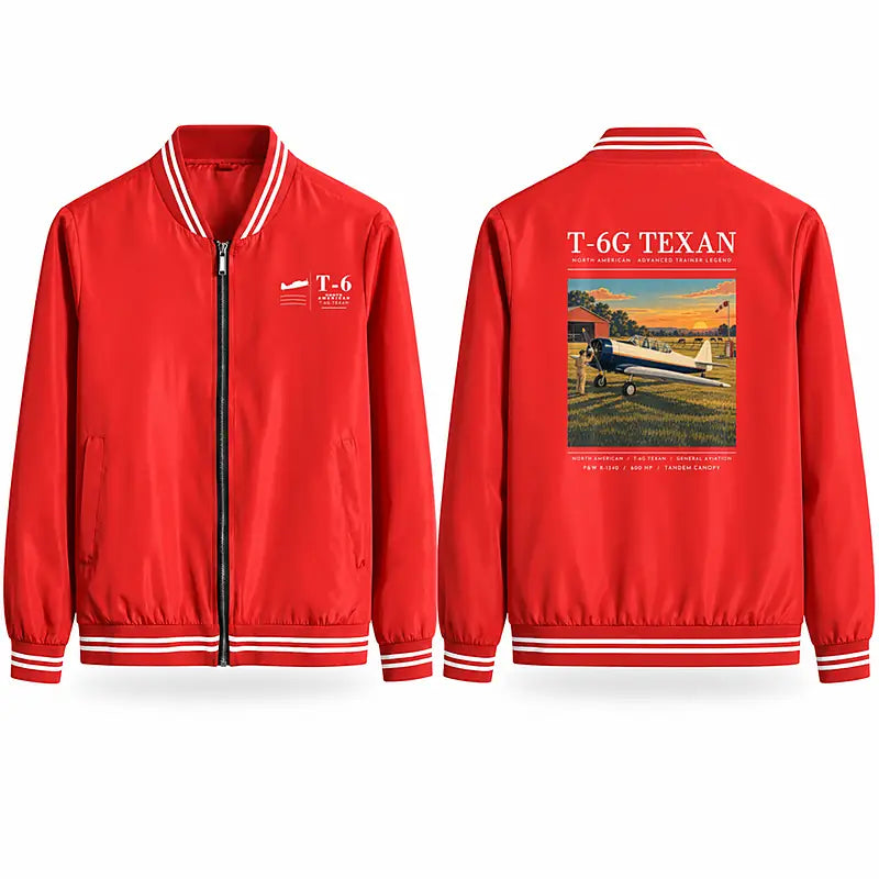 North American T-6G Texan Stylish Jackets - Baseball Collar - Poster - Red