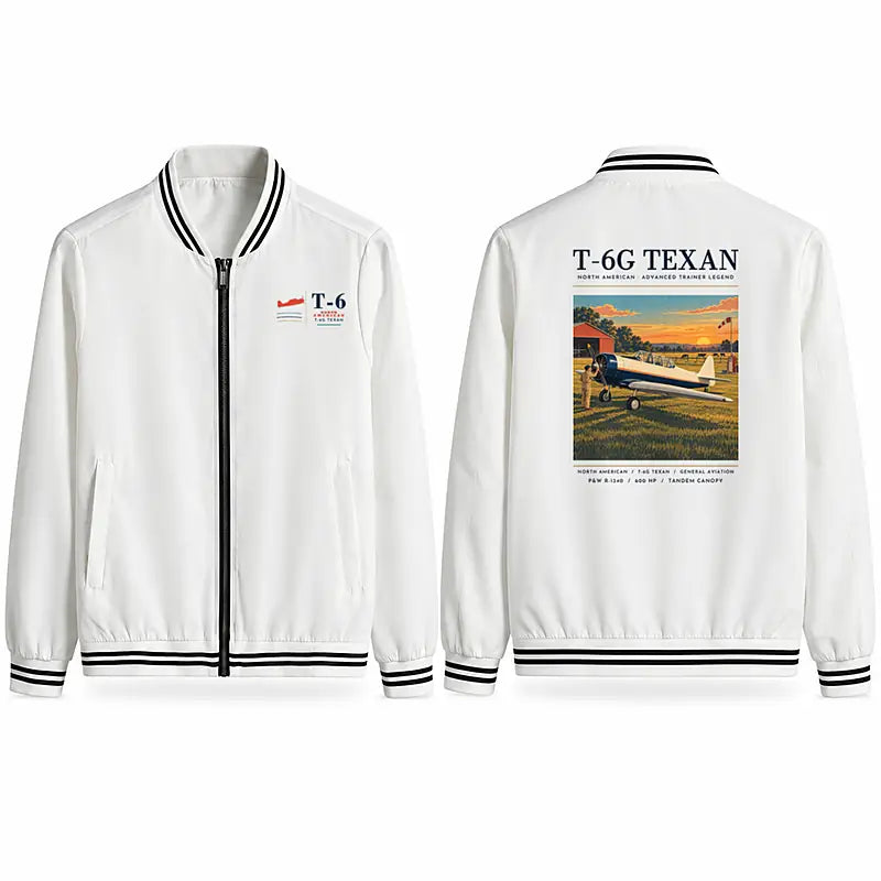 North American T-6G Texan Stylish Jackets - Baseball Collar - Poster - White