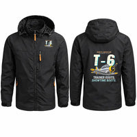 Thumbnail for North American T-6G Texan Stylish Jackets - Hooded Windbreaker - Cartoon - Black