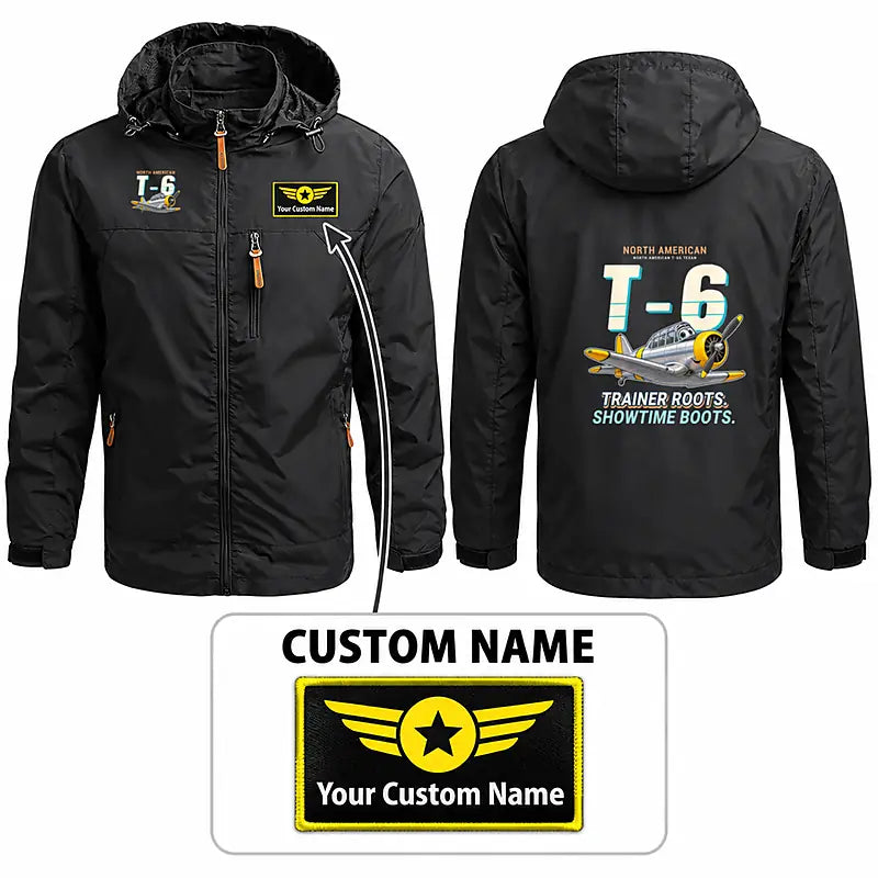 North American T-6G Texan Stylish Jackets - Hooded Windbreaker - Cartoon + Name - Black