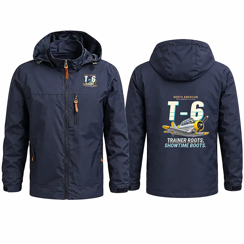 North American T-6G Texan Stylish Jackets - Hooded Windbreaker - Cartoon - Navy Blue