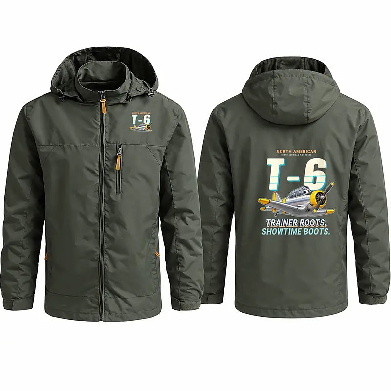 North American T-6G Texan Stylish Jackets - Hooded Windbreaker - Cartoon - Olive Green