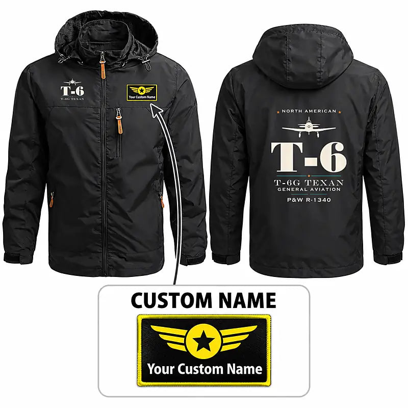 North American T-6G Texan Stylish Jackets - Hooded Windbreaker - Heritage + Name - Black