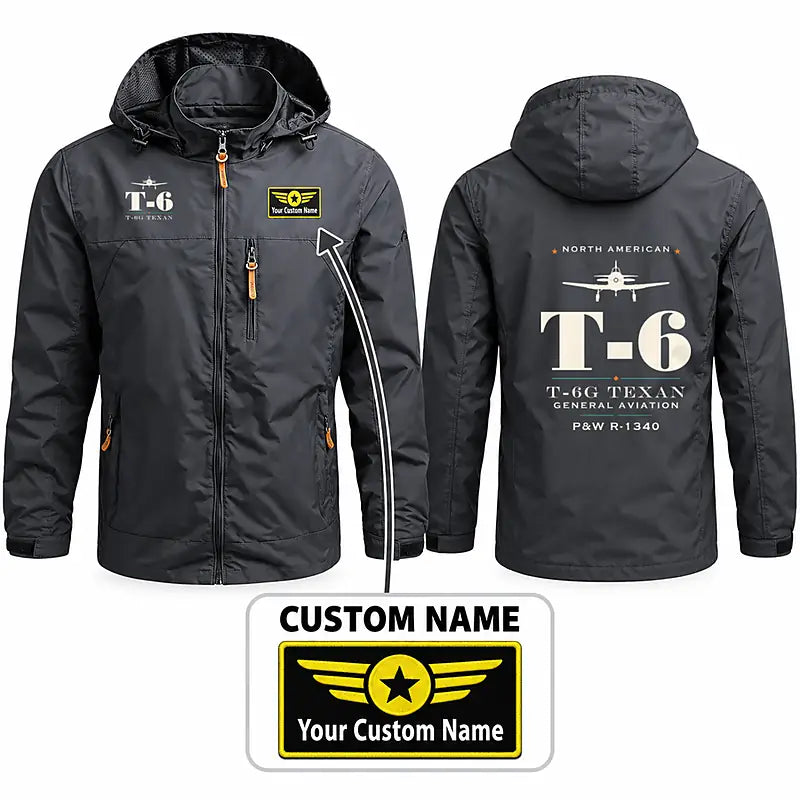 North American T-6G Texan Stylish Jackets - Hooded Windbreaker - Heritage + Name - Charcoal