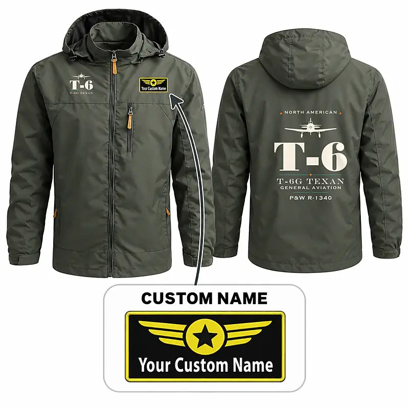 North American T-6G Texan Stylish Jackets - Hooded Windbreaker - Heritage + Name - Olive Green
