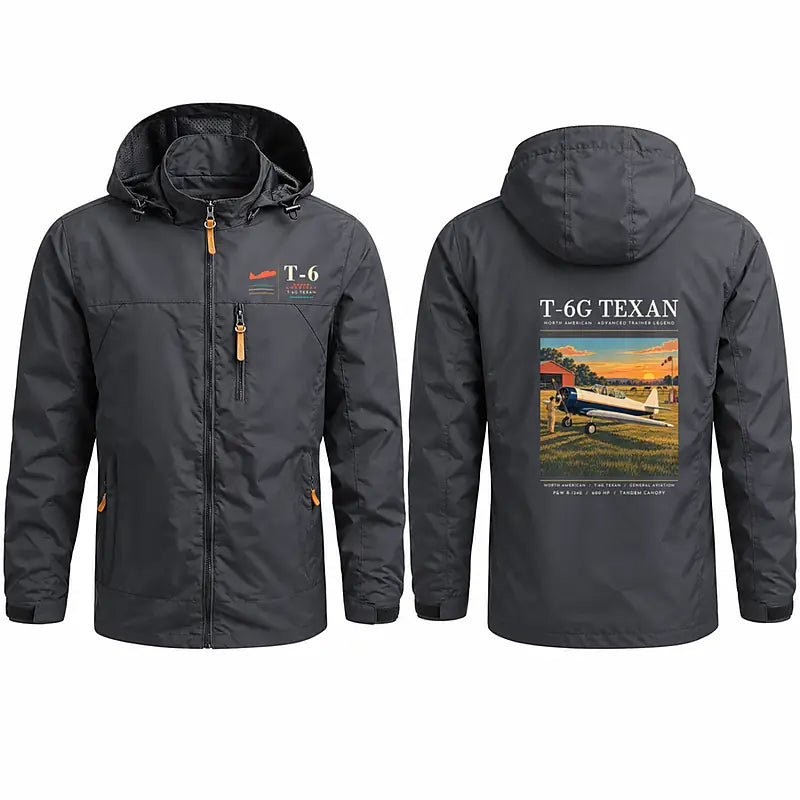 North American T-6G Texan Stylish Jackets - Hooded Windbreaker - Poster - Charcoal