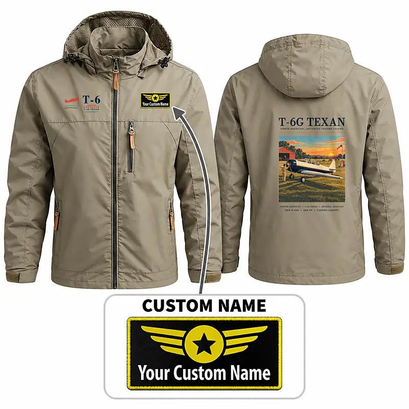 North American T-6G Texan Stylish Jackets - Hooded Windbreaker - Poster + Name - Khaki