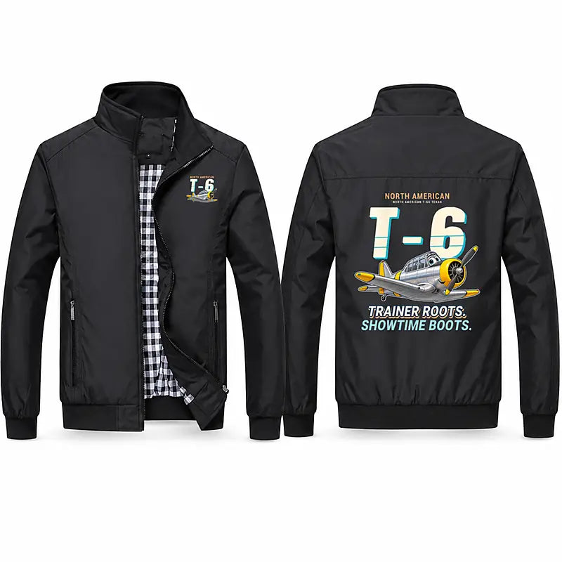 North American T-6G Texan Stylish Jackets - Stand Collar - Cartoon - Black