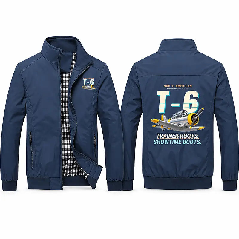 North American T-6G Texan Stylish Jackets - Stand Collar - Cartoon - Navy Blue